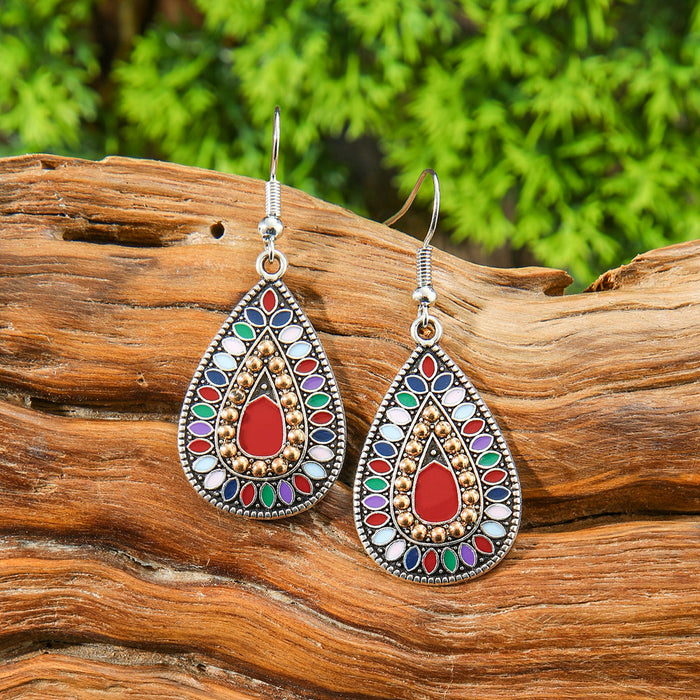 Wholesale Dripping Glaze Alloy Earrings Retro Ethnic Style Geometric Design MOQ≥2