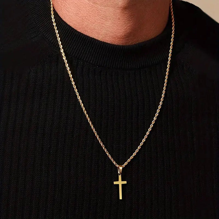 Wholesale Stainless steel smooth cross titanium steel jewelry accessories, personalized double-layer layered necklace, sweater chain
