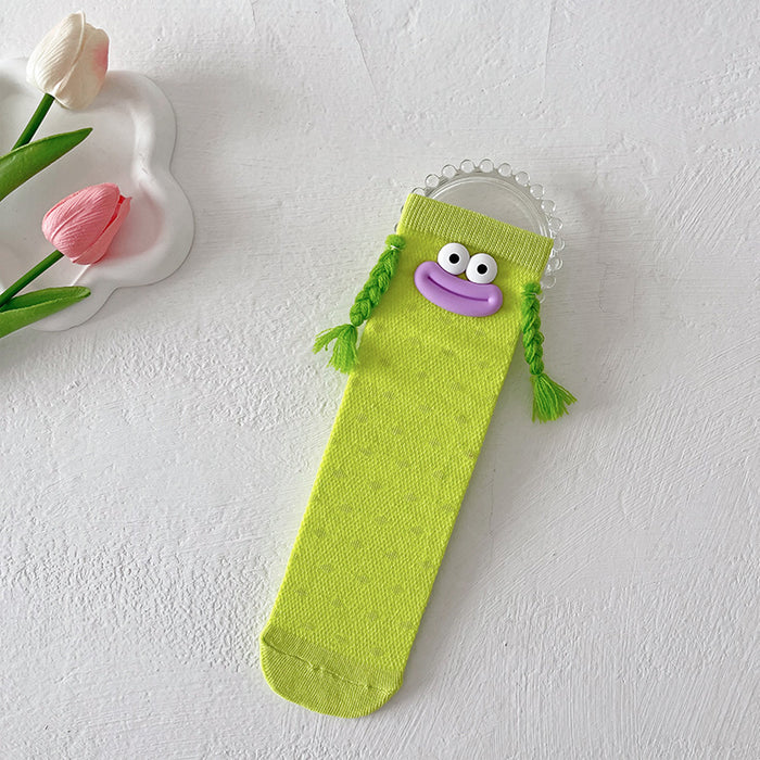 Wholesale Thin children' s socks mid-tube socks  cute long socks  funny braids pile socks