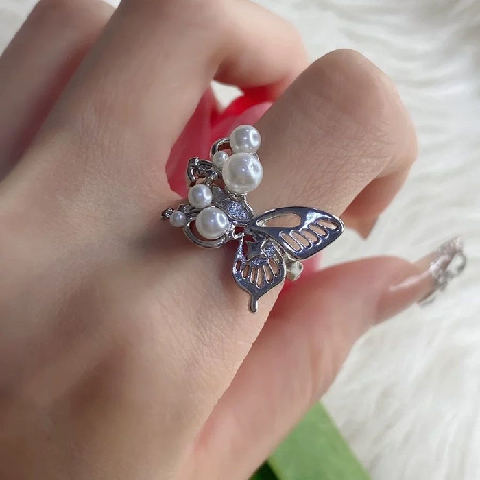Wholesale Butterfly Pearl Titanium Steel Ring for Women