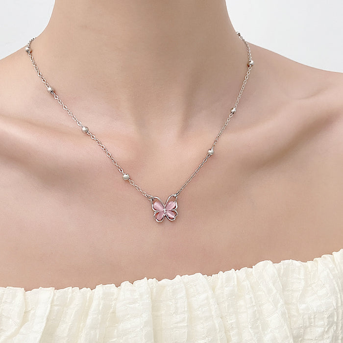 Wholesale High end cat eye stone necklace with hollowed out butterfly collarbone chain, light luxury niche accessory