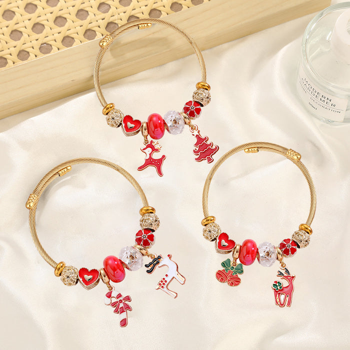 Wholesale Stainless Steel Christmas Deer Bell Pendant Bracelet Trendy Jewelry MOQ≥2