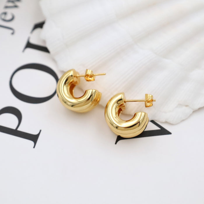 Wholesale retro titanium steel double-layer C- shaped earrings
