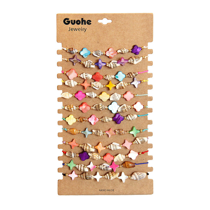 Wholesale Pine Stone Sea Star Conch Bracelet New Natural Stone Pine Stone Sea Star Woven Conch Beach Bracelet