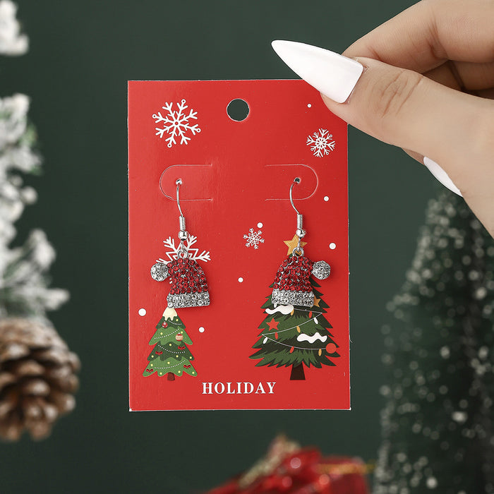 Wholesale Christmas earrings with diamonds,  autumn and winter Christmas hat rhinestone earrings