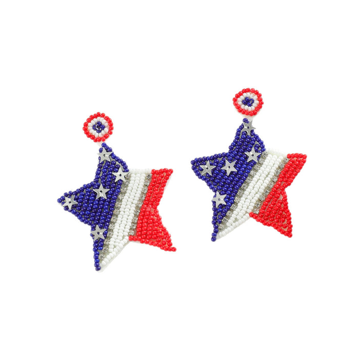 Wholesale Wholesale of national flag earrings with red, white, and blue pentagrams