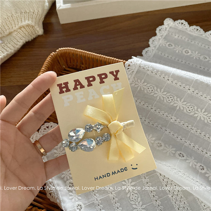 Wholesale Transparent Love Rhinestone Bow Duckbill Clip Hair Clip Sweet Super Fairy Bangs Clip Side Clip Hair Accessories for Women