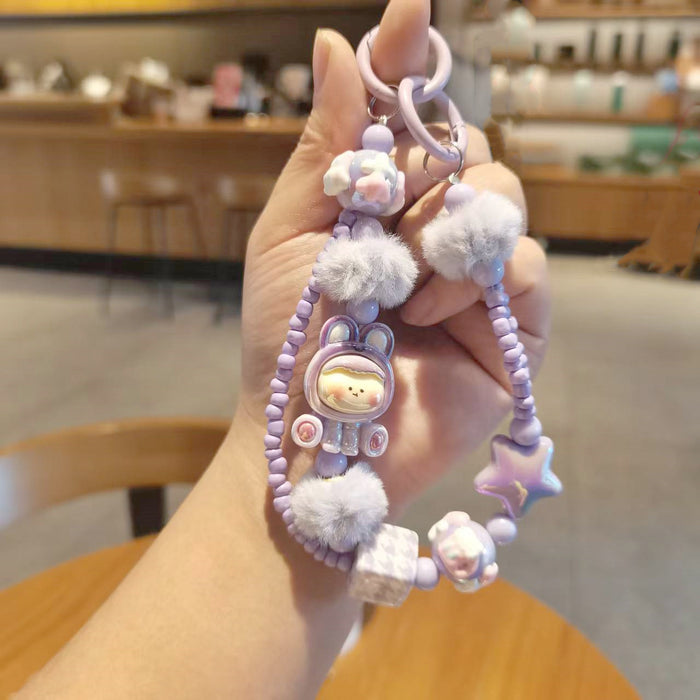 Wholesale Cartoon hot style plush beaded mobile phone chain keychain bag pendant