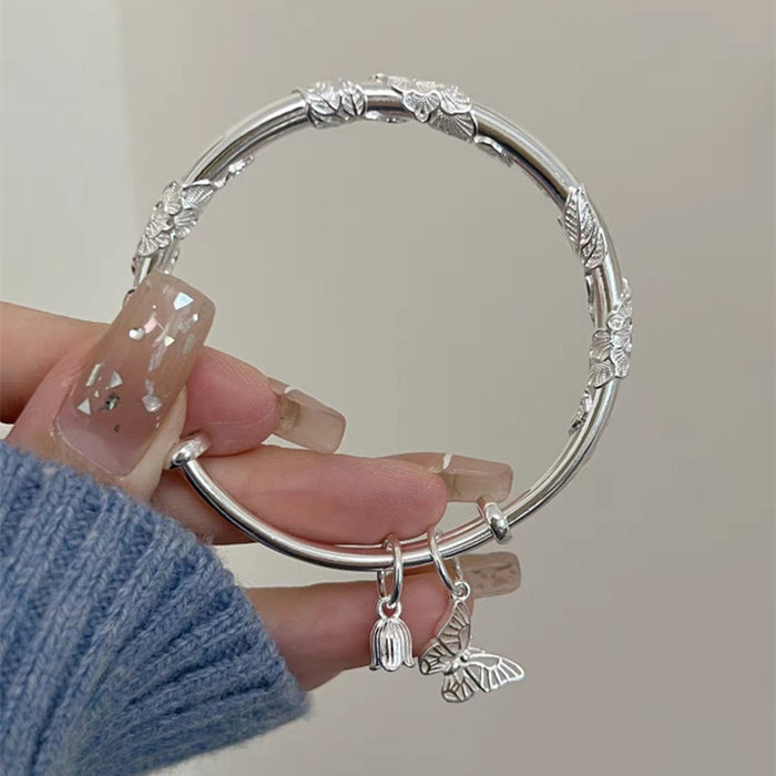 Wholesale Bracelet women's silver plated butterfly bell solid bracelet