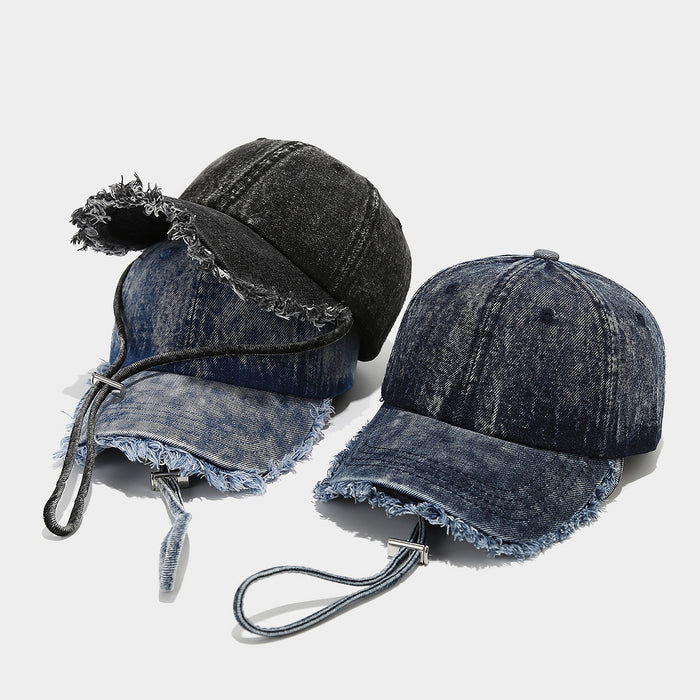 Wholesale Summer retro denim soft-top baseball Fashionhat with frayed edges