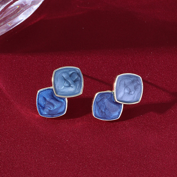 Wholesale Haze blue retro earrings for women S925 silver needle geometric oil drop temperament earrings simple high-end ear jewelry