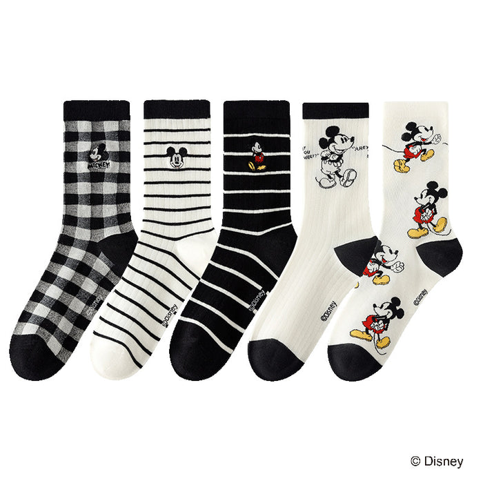 Wholesale Autumn and Winter Socks 5-Pair Academy Style Embroidered Mid Socks Cotton Socks