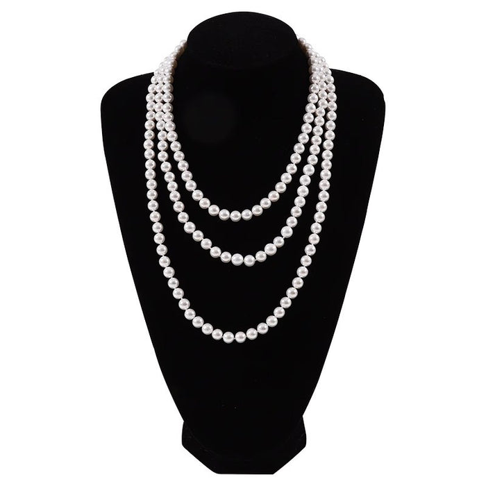 Wholesale Retro pearl necklace for female actress with elegant temperament, small fragrance style, double-layer collarbone chain, versatile long sweater chain