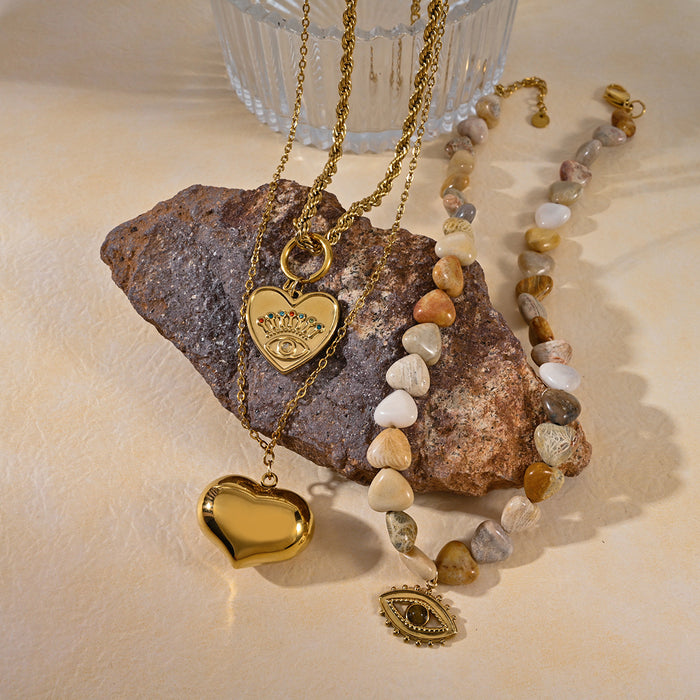 Wholesale New Personalized Design Love Stainless Steel Necklace Devil's Eye Natural Stone Lock Chain Wholesale