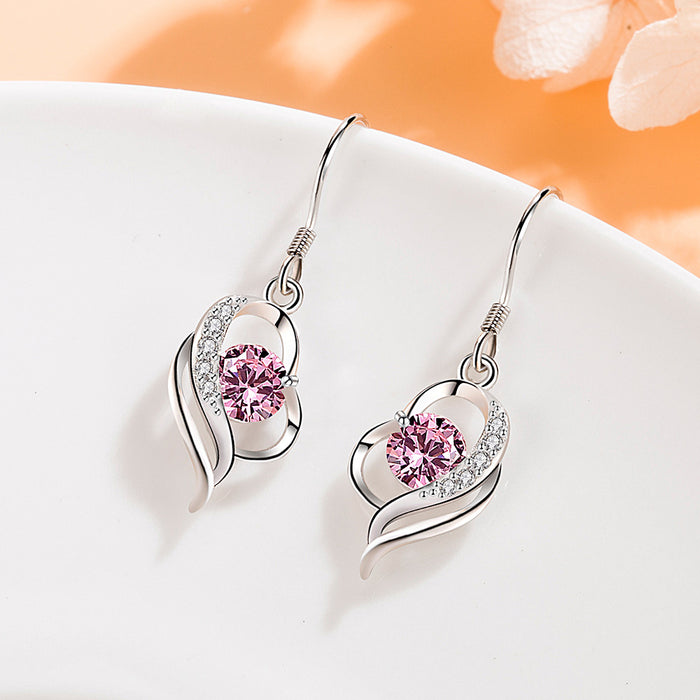 Wholesale Zircon silver plated ear hook, compact, fashionable, medium to long style, elegant earrings, heart-shaped soft water earrings for women