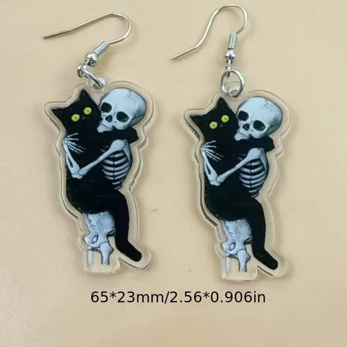 Wholesale Skull cat earrings  accessories flat acrylic horror personality exaggerated skull earrings