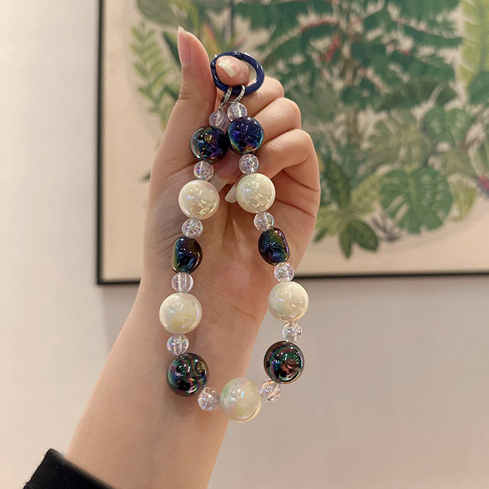 Wholesale Handmade beaded bag bracelet keychain, colorful acrylic plated car keychain pendant