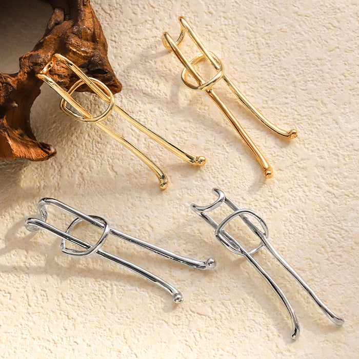 Wholesale European and American fashion minimalist long earrings with exaggerated lines, cool and elegant style. Ear hooks without ear holes and ear clips