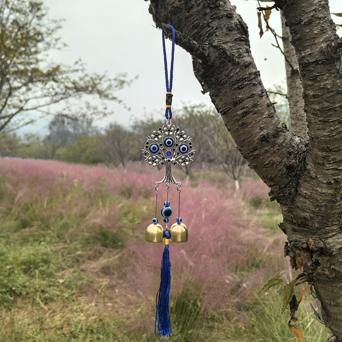 Wholesale Metal copper wind chime pendant, door decoration, copper bell, wind chime, auspicious retro blue pendant