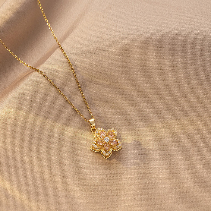 Wholesale Necklace Rotating Zircon Flower Charm Necklace Ornament
