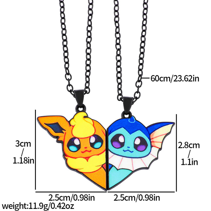 Wholesale 1pair Cartoon Cute Heart Patchwork Pendant Necklace