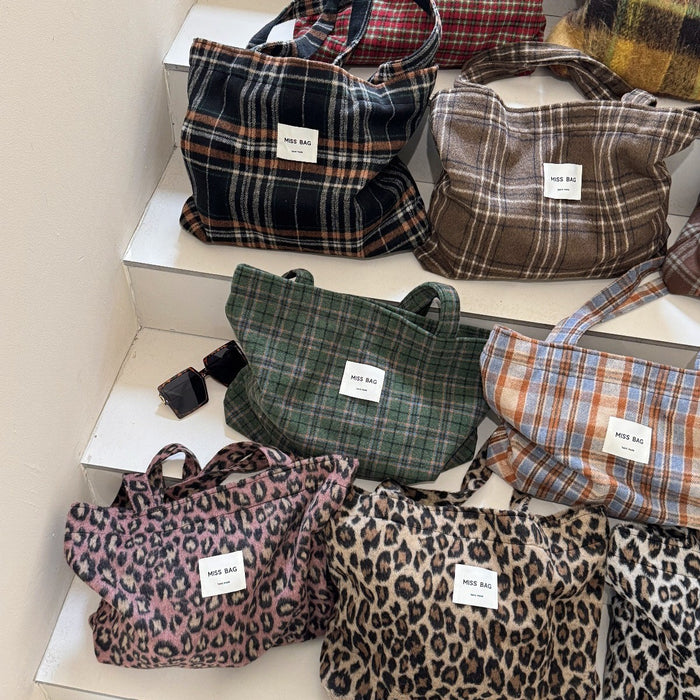 Wholesale Simple Woolen Handbag Large Capacity Classic Plaid Wool Shoulder Bag