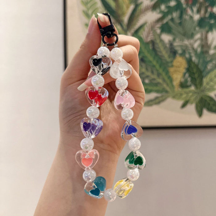 Wholesale Handmade bead bracelet keychain pendant acrylic heart car keychain pendant accessories