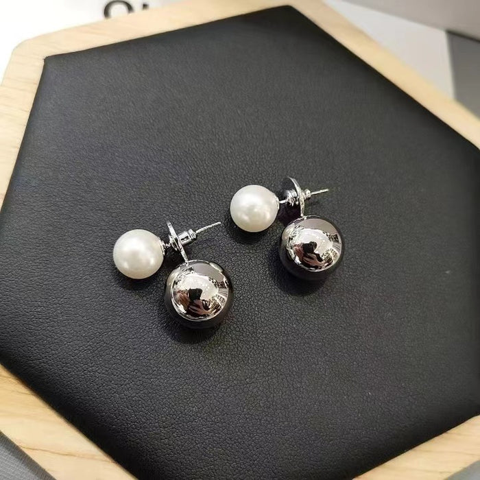 Wholesale Metal ball pearl earrings with silver needle temperament, light luxury and high-end earrings