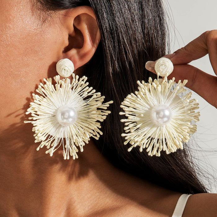 Wholesale hand woven raffia grass holiday style earrings summer color matching beach style earrings