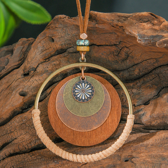 Wholesale Retro Bohemian Tassel Pendant Necklace Zinc Alloy Electroplated Geometric Pendant MOQ≥2