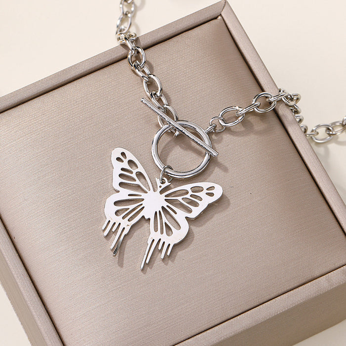 Wholesale Exaggerated Butterfly Pendant Personalized Alloy Thick Chain Necklace