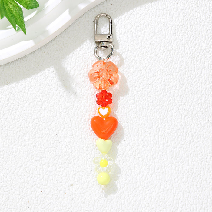Wholesale Modern DIY Bead Keychain - Orange Plum Blossom &  Heart Motif Car Key Accessory
