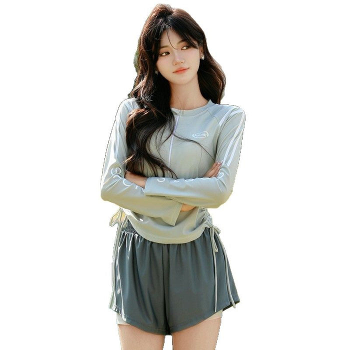 Wholesale Children's long sleeved split skirt swimsuit, sun protection and hot spring swimsuit