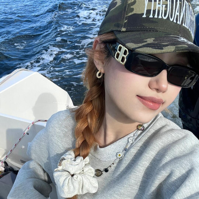 Wholesale High end fashion street photography sun protection double B box cat eye sunglasses