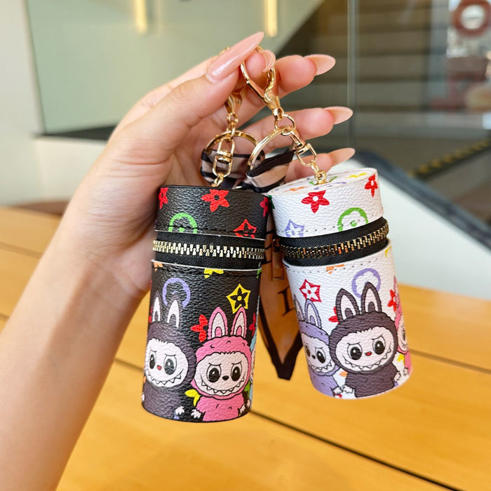 Wholesale Cartoon Lipstick Bag Cylindrical Cosmetic Pouch with Zipper Keychain