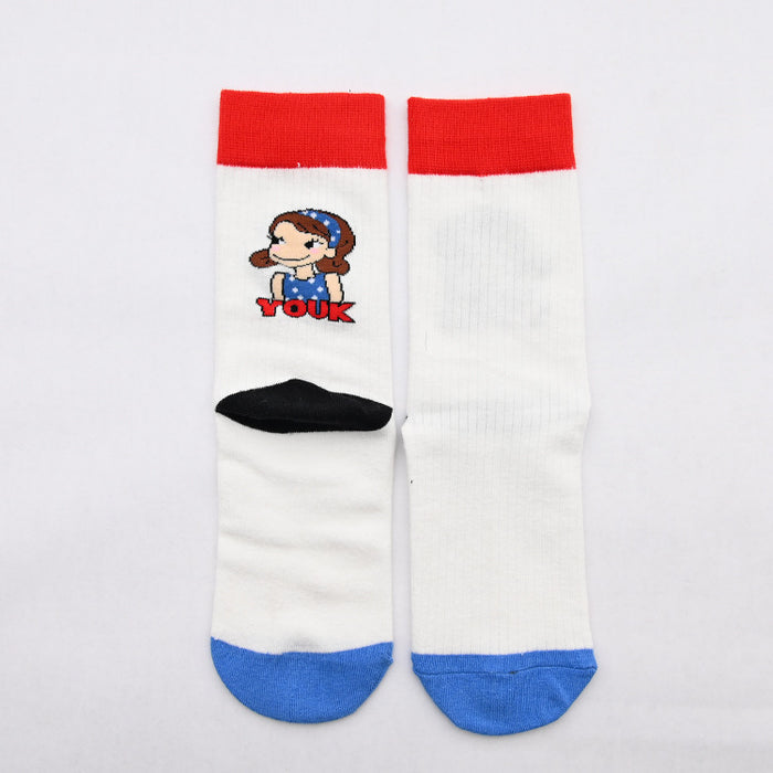 Wholesale New illustration women's socks, cotton socks, mid tube trendy socks, cartoon socks