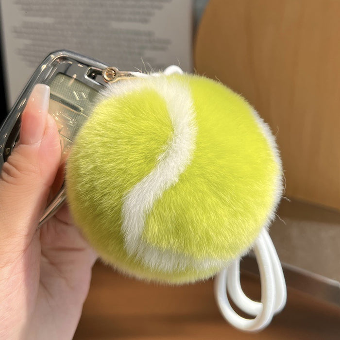 Wholesale Small tennis faux otter fur plush ball keychain