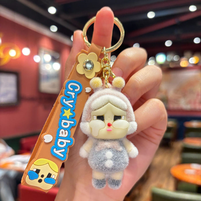 Wholesale Creative flocking  keychain cartoon cute girl doll bag pendant claw machine small gift