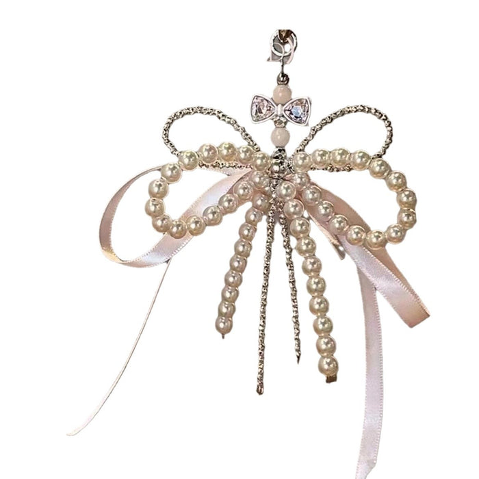 Wholesale Sweet Ballet Style Pink Bow Pearl Mobile Phone Chain Women's