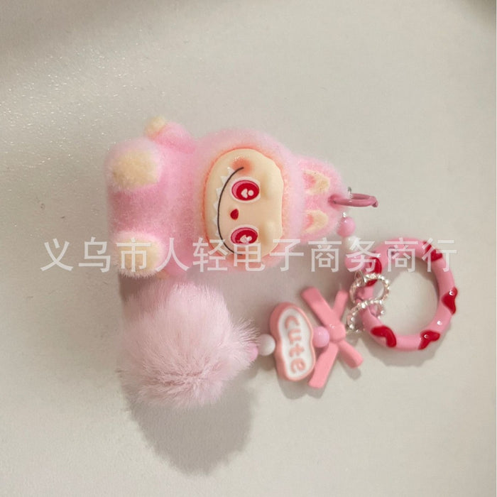 Wholesale Cute Sitting Posture Flocking Bag Keychain Decorative Pendant Mobile Phone Chain