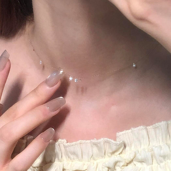 Wholesale Round zircon pendant necklace exquisite, simple, versatile, tassel collarbone chain temperament