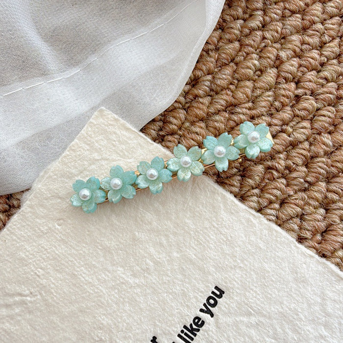 Wholesale Flower studded diamond side clip bangs clip straight clip pearl hairpin hair accessory