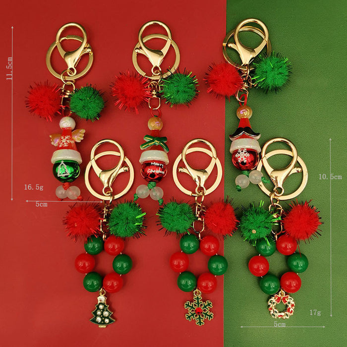 Wholesale Christmas theme keychain  snowflake bag keychain beaded Christmas tree keychain