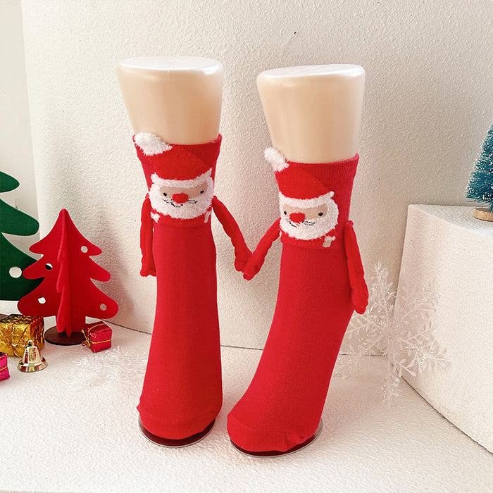 Wholesale Christmas magnetic hand-holding socks women' s cotton socks couple mid-calf length socks New Year gift socks