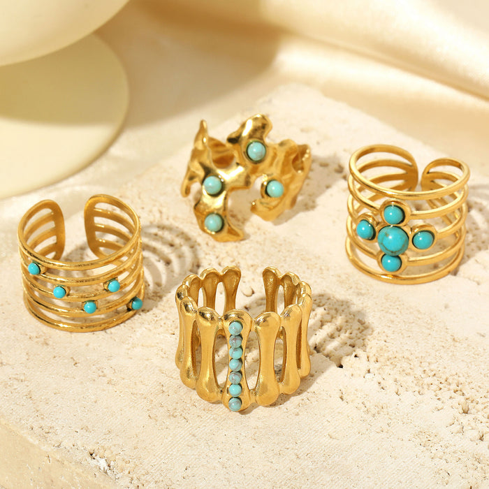 Wholesale Stainless Steel Gold Turquoise Rings