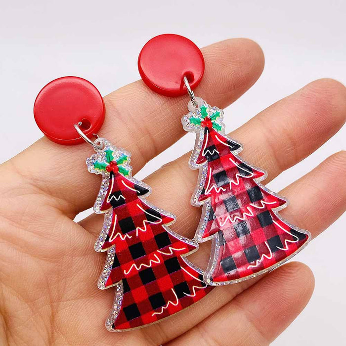 Wholesale Christmas Earrings, Colorful Lights Red Checkered Christmas Trees Acrylic Earrings Skull Heads Halloween Decorations JDC-ES-YaChen006