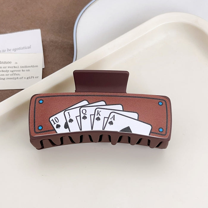 Wholesale Western Cowboy Style Retro Playing Card Hair Accessories Hairpin Leather Printed Shark Clip Grabber