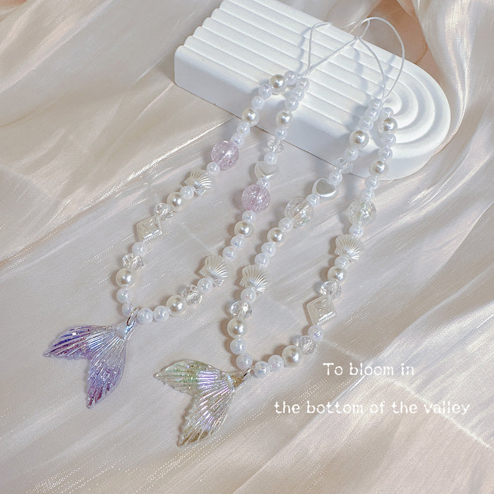 Wholesale mermaid tail pearl mobile phone lanyard mobile phone chain