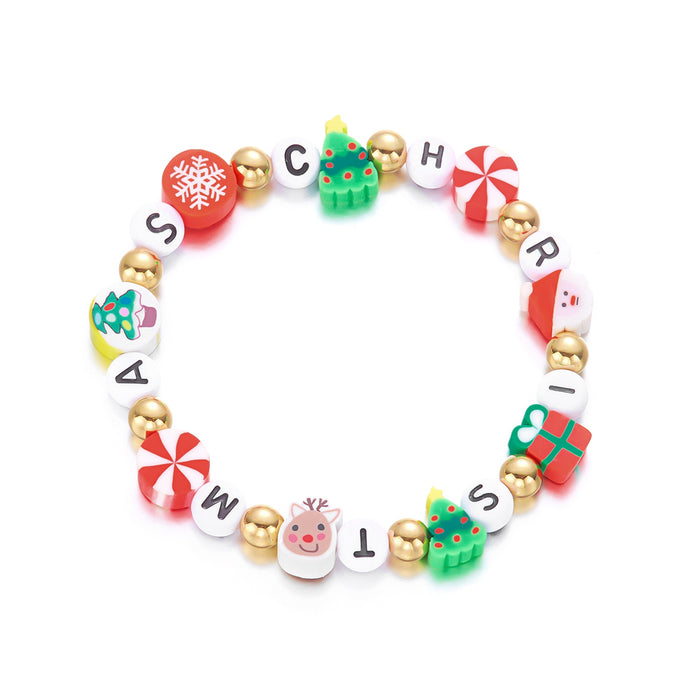 Wholesale Christmas party bracelet fashionable and versatile Christmas polymer clay  snowman beaded bracelet