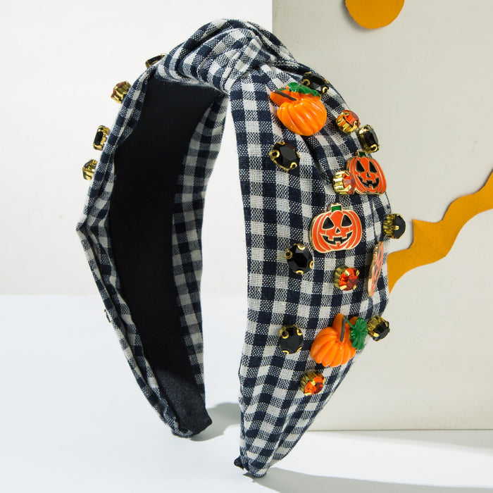 Wholesale Halloween Pumpkin Skull Devil Letter Accessories Fabric Wide Brim Headband JDC-HD-HM024